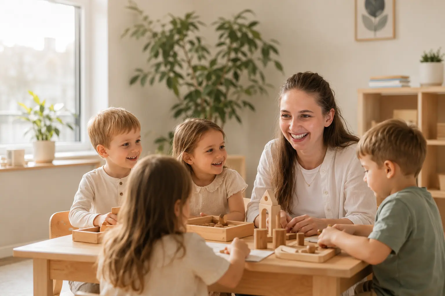 Teacher playing with kids at SAC Daycare